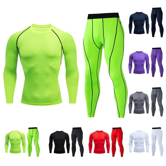 Blekii Men's Compression Workout Set, Tight Fit Running Tights & Top, Performance Moisture Wicking Sportswear, Gym Fitness Training Outfit, Speed Dry Exercise Gear, Enhanced Workout