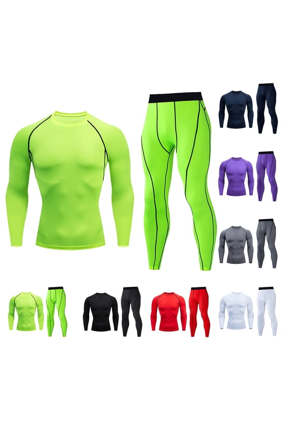 Men's Compression Workout Set, Tight Fit Running Tights & Top, Performance Moisture Wicking Sportswear, Gym Fitness Training Outfit, Speed Dry Exercise Gear, Enhanced Workout