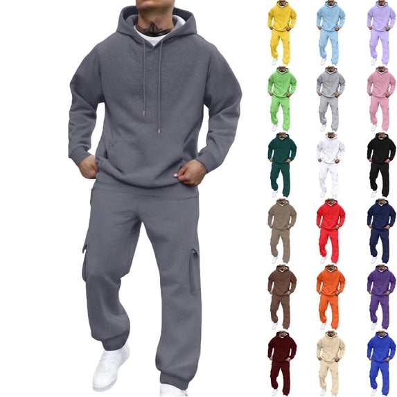 Blekii Men's Fall Sweatsuit Set, Premium Cotton Hoodie & Joggers, Solid Color Matching Loungewear, Relaxed Fit Two-Piece Outfit, Perfect for Gym, Travel, Or Home, Soft Casual Set for Men, Red Xxl