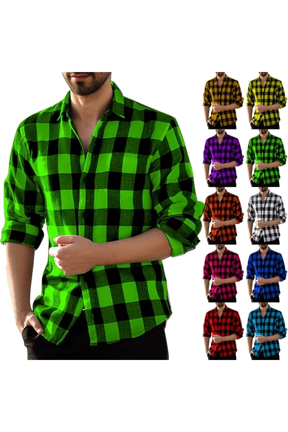 Men's Long Sleeve Autumn Plaid Shirt Loose Fit Casual - Soft Flannel Material, Classic Tartan Pattern - Perfect for Fall Winter Layering, Outdoor Activities, Weekend Wear,