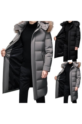 Men's Mid-Length Puffer Coat, Simple Style Hooded Winter Jacket, Lightweight Warm Parka Alternative, Casual Everyday Outerwear, Comfortable Long Coat for Commute, Essential