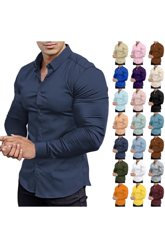 Men's Muscle Fit Dress Shirt Sport Slim Fit Long Sleeve - Stretch Performance Fabric, Moisture-Wicking Technology - Perfect for Business Meeting, Formal Event, Wedding,