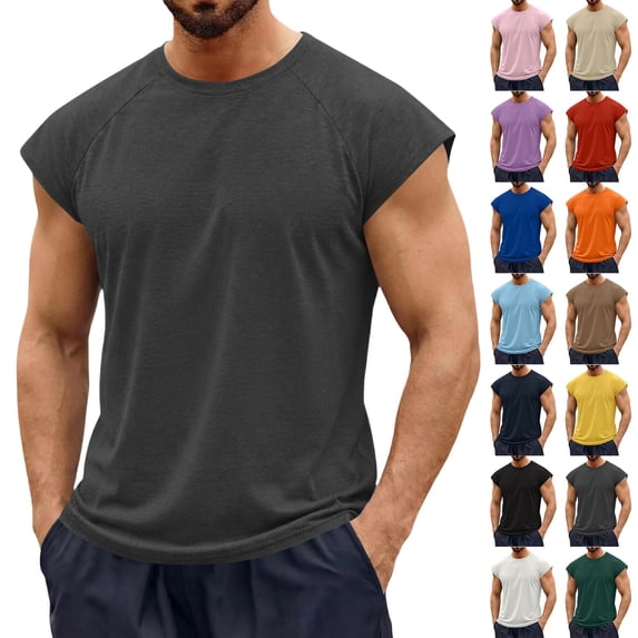 Blekii Men's Muscle Tank Top Workout Gym Athletic T Shirt Casual Cap Sleeve Summer Top Red L