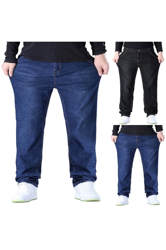 Men's Plus Size Jeans, Oversized Loose Fit Denim Pants, Casual Streetwear Trousers for Big & Tall, Durable Cotton Daily Wear, Retro Fashion Style, Available in Extended Sizes