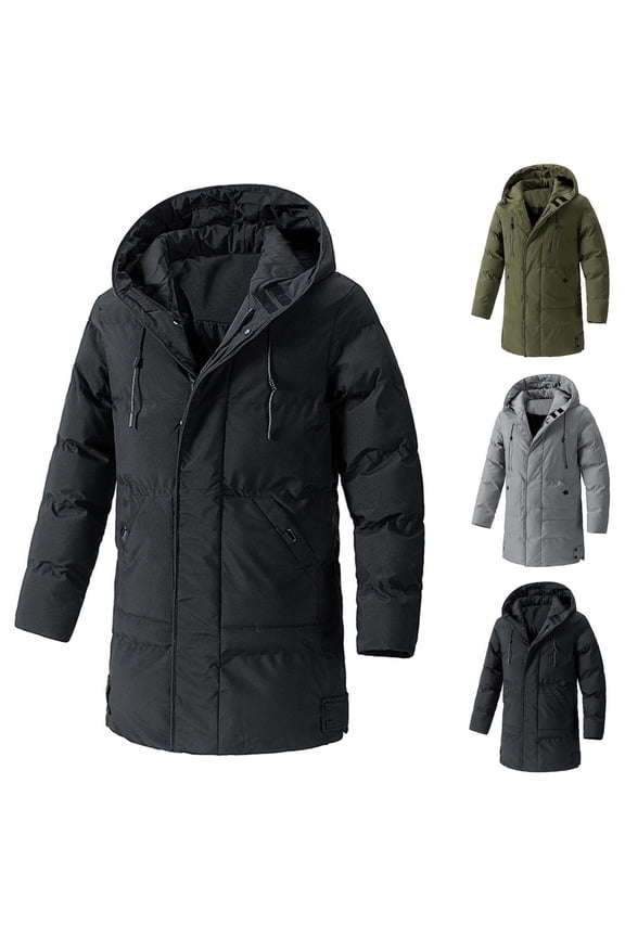 Men's Plus Size Puffer Jacket, Hooded Long Length down Alternative Coat, Oversized Warm Winter Parka, Thick Casual Cotton Outerwear, Comfortable Plus Size Coat for Cold