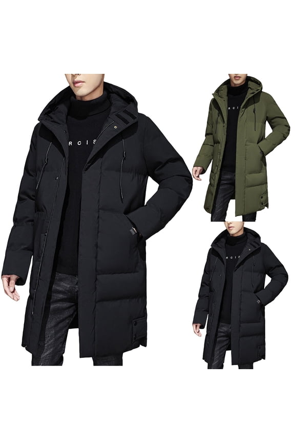 Men's Plus Size Winter Coat, Oversized Padded Jacket for Big & Tall, Thick Warm Quilted Parka, Solid Color Heavy Duty Outerwear, Comfortable Cold Weather Protection,