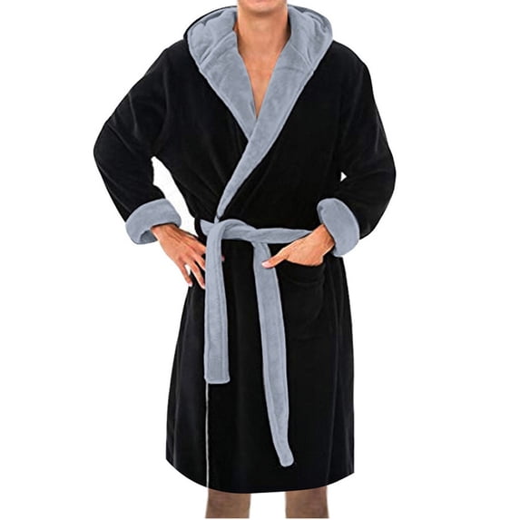 Blekii Men's Plush Bathrobe, Long Sleeve Shawl Collar Kimono, Thick Terry Cloth Robe for Winter, Oversized Home Spa Robe, Absorbent Robe After Shower, Luxury Hotel Style Bathrobe