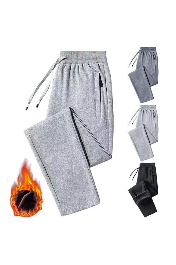 Men's Plush Lined Pants, Winter Warm Fleece Bottoms with Elastic Waist, Thick Casual Sports Trousers for Cold Weather, Loose Straight Leg Fit, Cozy Indoor Pants for Home Or