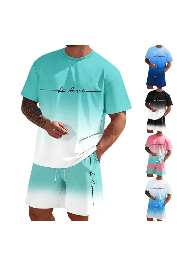 Men's Shorts Set, Graphic Print T-Shirt & Shorts Two-Piece, Summer Jogging Sportswear, Lightweight Training Outfit, Matching Lounge Set for Men, Casual Comfort Wear for Home