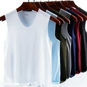 Blekii Mens Spring Summer Casual Sleeveless V-Neck Ice Silk Undershirt - Seamless Design, Invisible Under Clothing - Perfect for Layering Under Dress Shirts, Business Attire,