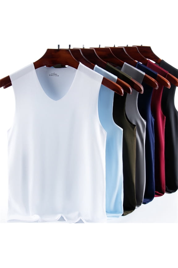Men's Spring Summer Casual Sleeveless V-Neck Ice Silk Undershirt - Seamless Design, Invisible Under Clothing - Perfect for Layering Under Dress Shirts, Business Attire,