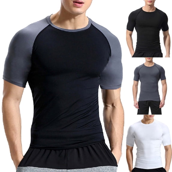 Blekii Men's Spring Summer Solid Color Quick Dry Tight Fit Sports Top - Breathable Compression Fabric, Basketball Training Design - Great for Intense Workout, Running, Gym Training,