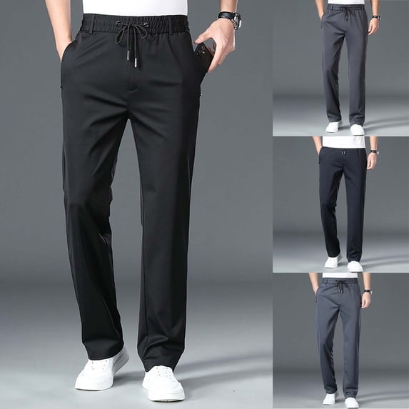 Blekii Men's Stretch Dress Pants, Loose Straight Leg Casual Trousers for Office, Breathable Summer Business Pants, Elastic Waist for Comfort, Smart Casual Bottoms for Work Or Formal