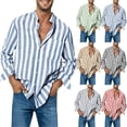 thumbnail image 1 of Blekii Men's Striped Print Button Front Collared Long Sleeve Shirt Top, Office Work Tops Streetwear Yellow, 1 of 5