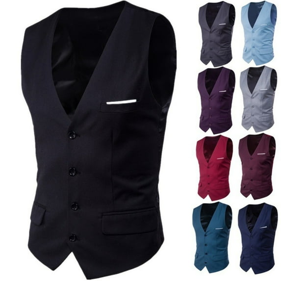 Blekii Men's Suit Vest V-Neck Slim Fit Formal Waistcoat - Solid Color Design, Lightweight Breathable Fabric - Ideal for Wedding Prom, Business Meeting, Formal Dinner, Professional