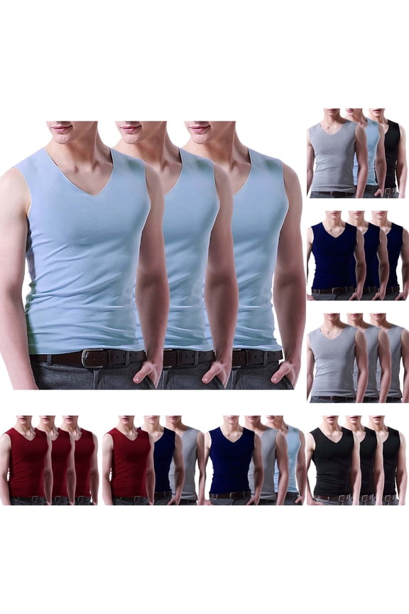 Men's V-Neck Casual Sleeveless Tank Top 3-Pack - Lightweight Breathable Cotton, Comfortable Daily Wear - Perfect for Undershirt Layering, Summer Casual, Home Relaxation,