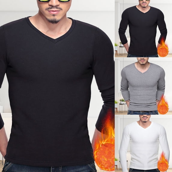 Blekii Men's Winter Plus Fleece Warm V-Neck Long Sleeve Base Layer - Thermal Insulation, Soft Brushed Interior - Perfect for Cold Weather, Winter Sports, Ski Trip, Outdoor Work -