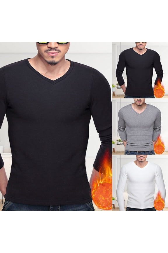 Men's Winter Plus Fleece Warm V-Neck Long Sleeve Base Layer - Thermal Insulation, Soft Brushed Interior - Perfect for Cold Weather, Winter Sports, Ski Trip, Outdoor Work -