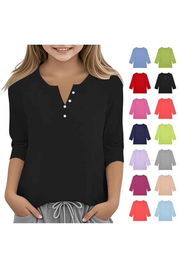 Petite Fit Shirt Button down V Neck 3/4 Sleeve Cute Casual Blouse Top Green 110