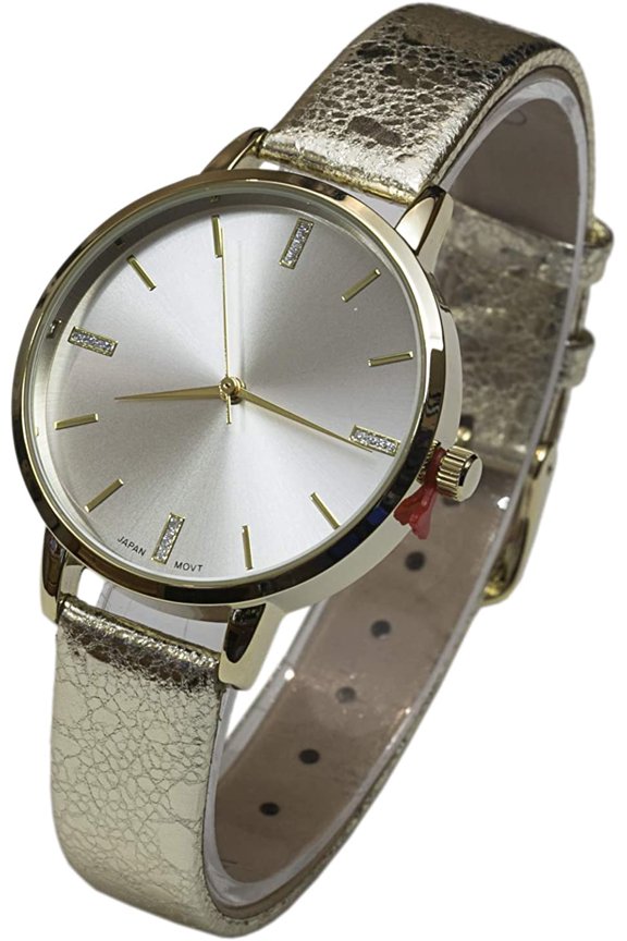 Adult Female Japanese Quartz Rhinestone Dial Markings Sparkling Leather Strap Watch