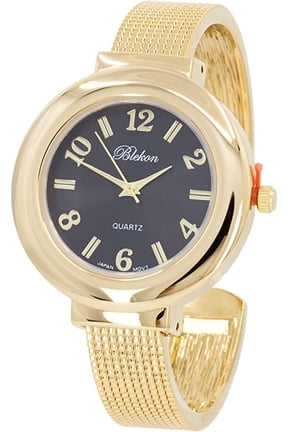 Adult Females 37mm Case Arabic Numerals Analog Display Mesh Textured Cuff Bangle Wrist Watch