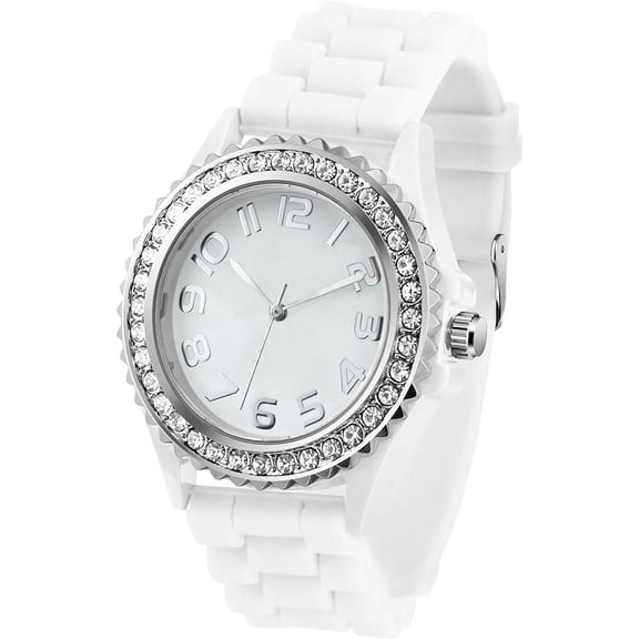 Blekon Christmas Tree Women Watch Crystals Studded Alloy Case Silicone Strap White Dial Santa Claus Analog Watches