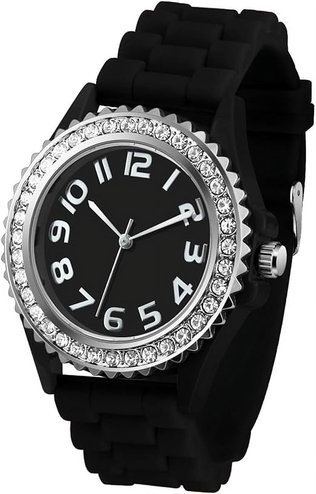 Blekon Christmas Tree Women Watch Crystals Studded Alloy Case Silicone Strap White Dial Santa Claus Analog Watches