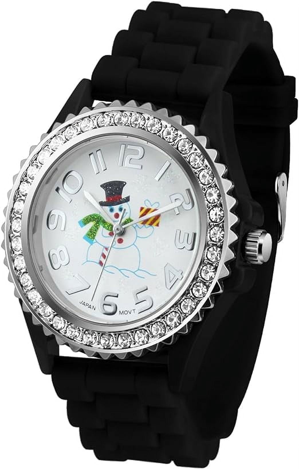 Blekon Christmas Tree Women Watch Crystals Studded Alloy Case Silicone Strap White Dial Santa Claus Analog Watches