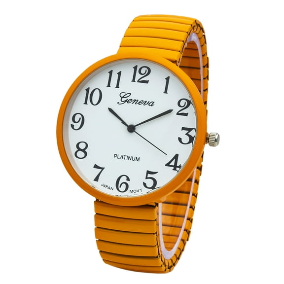 Blekon Collection Adult Female Watch Wholesale Geneva Super Large Stretch Number Easy Read (Orange)
