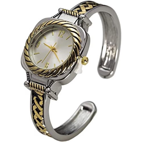 Blekon Collections Women's Japanese Quartz Cuff Bangle Watch, 27mm Analog Bracelet Watch, Cross Dial Stainless Steel Women's Wrist Watch, Fashion Ladies Watch Silver