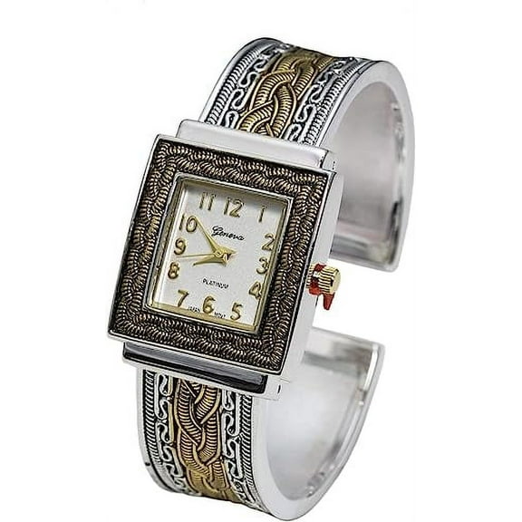 Blekon Collection Japanese Quartz Women's Elegant 26mm Rectangular Case Concho Cuff Bangle Watch