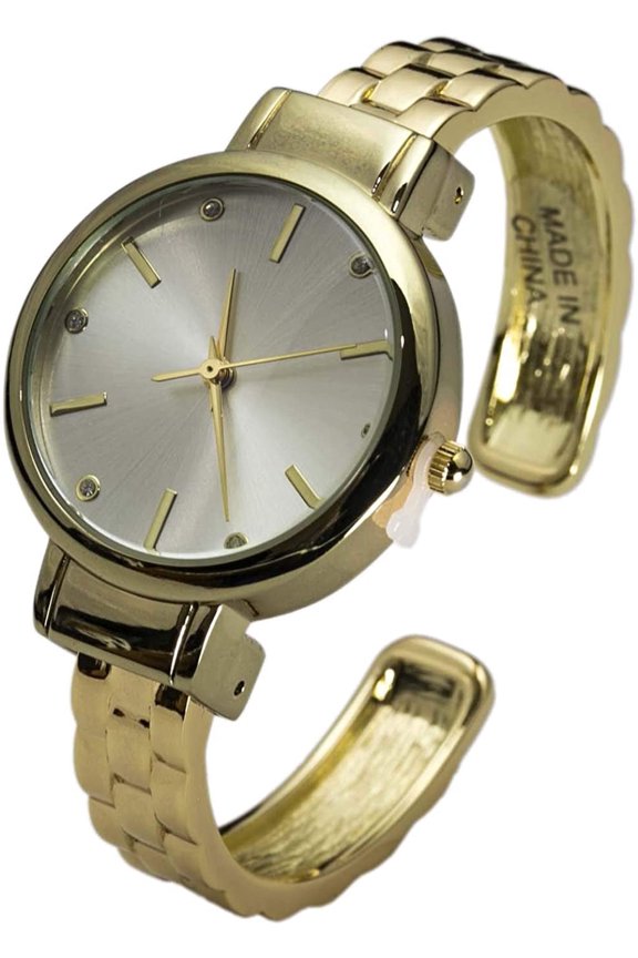 Collections Women's Bracelet Watch, Rhinestone Cuff Bangle Analog Watch, 32mm Round Dial, Japanese Quartz Movement, Patterned Metal Dress Wrist Watch