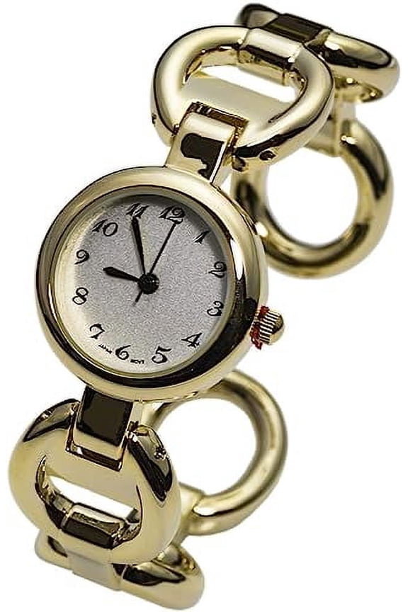 Collection Japanese Quartz Womens Round 24mm Case Circular Pattern Cuff Bangle Watch
