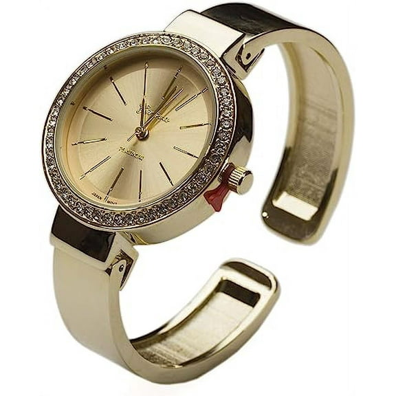 Blekon Collection Ladies 33mm Round Crystal Surround Elegant Metal Bangle Cuff Fashion Watch