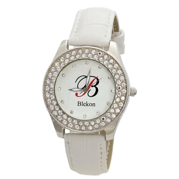 Collection Women's 37mm Case Double Rhinestone Bezel Leather Watch