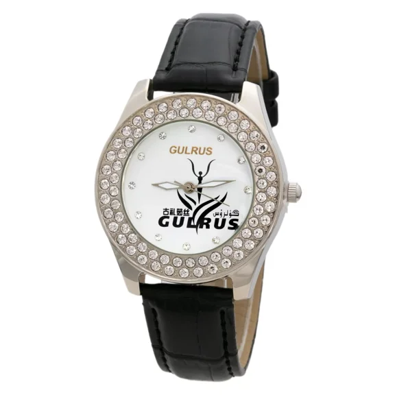 Blekon Collection Women's 37mm Case Double Rhinestone Bezel Leather Cuff Bangle Watch