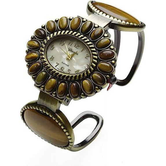 Blekon Collection Women's Classic Design Gemstone Around Mother of Pearl Dial Bangle Watch