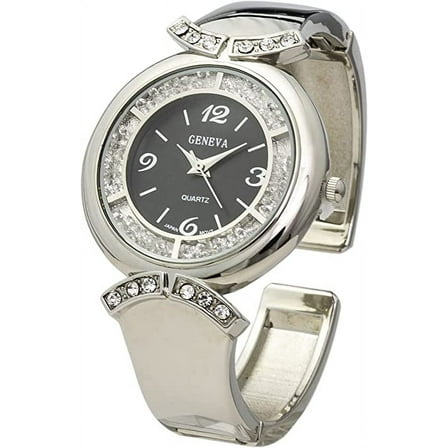 Blekon Collection Womens 36mm Moving Crystal Bezel Glossy Cuff Bangle Watch