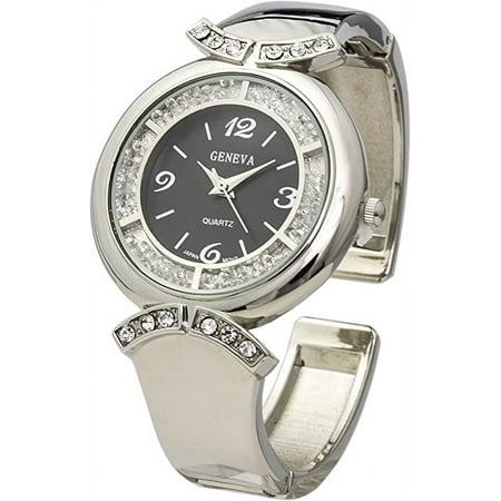 Blekon Collection Womens 36mm Moving Crystal Bezel Glossy Cuff Bangle Watch