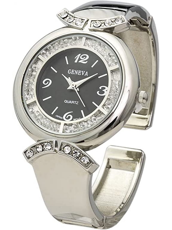 Collection Womens 36mm Moving Crystal Bezel Glossy Cuff Bangle Watch