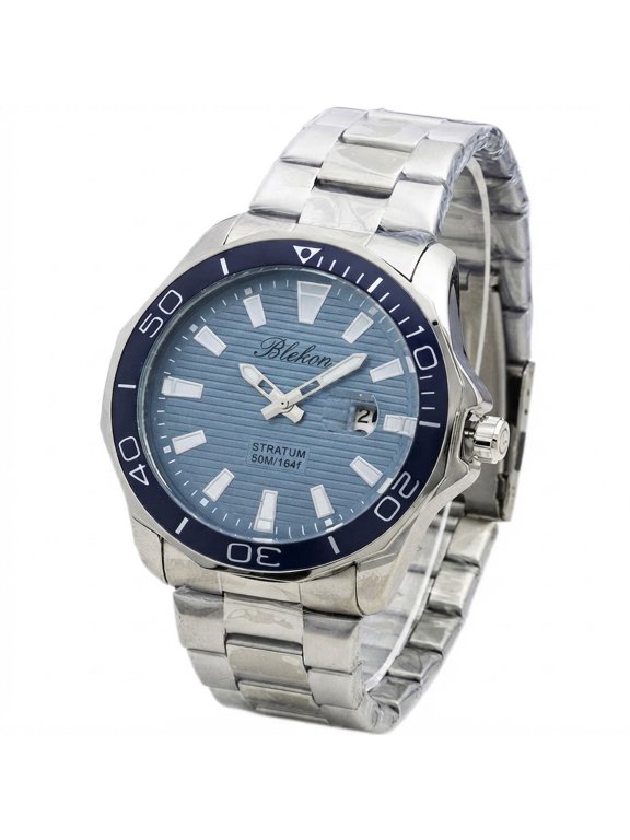 Adult Unisex 43mm Case Date Indicator Metal Bracelet Watch
