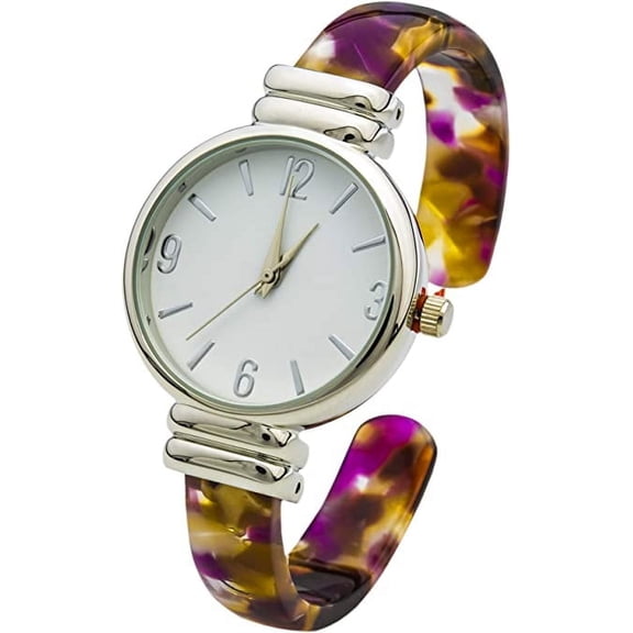 Blekon Collections Analog Quartz Women's 30mm Case Colorful Acrylic Cuff Bangle Watch