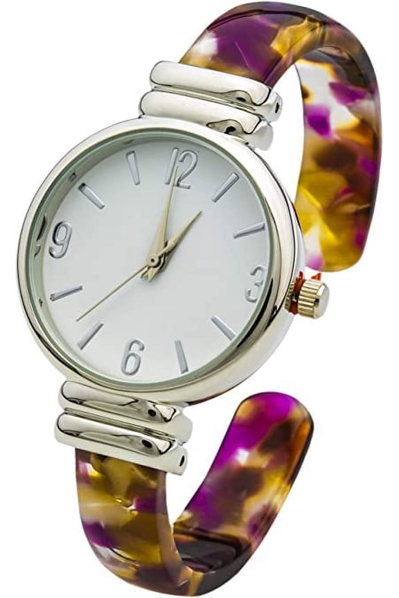 Collections Analog Quartz Women's 30mm Case Colorful Acrylic Cuff Bangle Watch