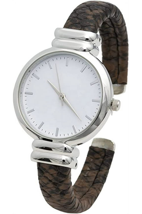 Collections Analog Quartz Women's 30mm Case Leather Pattern Cuff Bangle Watch