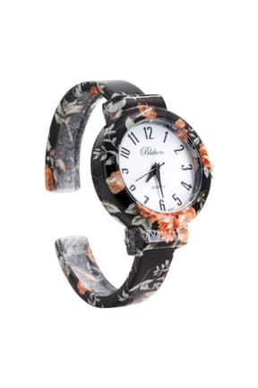 Collections Analog Quartz Women's 32mm Alloy Case Floral Design Metal Cuff Bangle Watch