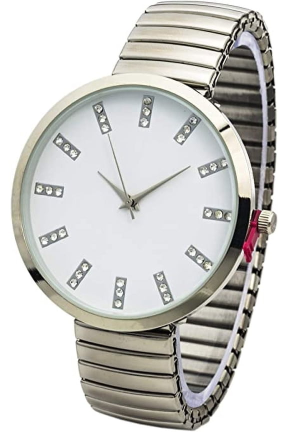 Collections Analog Quartz Women's 43mm Case Rhinestone Markings Metal Stretch Band Watch