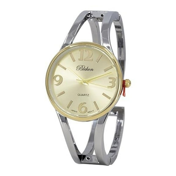 Blekon Collections Analog Quartz Women's Elegant 33mm Case Casual Metal Cuff Bangle Watch