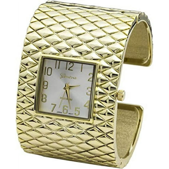 Blekon Collections Analog Quartz Womens Wide Cross Patterned Bangle Watch