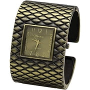 Blekon Collections Womens Analog Quartz Wide Cross Pattern Cuff Bangle Watch, Fashion Metal Bracelet Watch, Ladies Wrist Watch