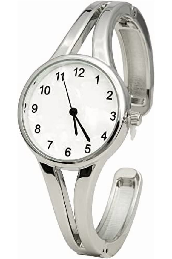 Collections Analog Womens 28mm Case Large Size Glossy Semi-Cuff Bangle Watch